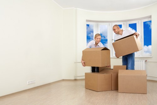 Organised packing setup for a property move in Belgravia with labelled boxes